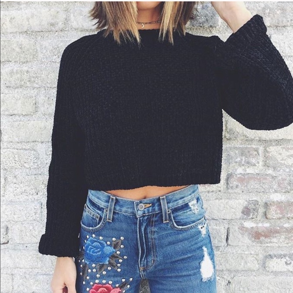 LF Black Crop Sweater